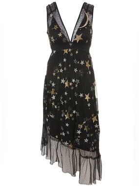 Topshop Star Plunge Neck Asymmetrical Hem Dress Size 10 Celestial Party Dress
